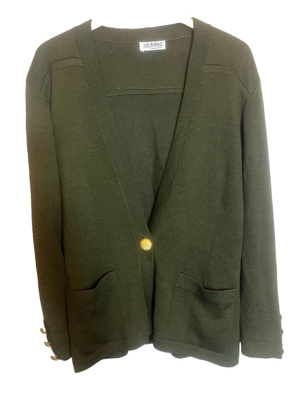 Vintage St.John by Marie Grey Green One Button Cardigan Size 12